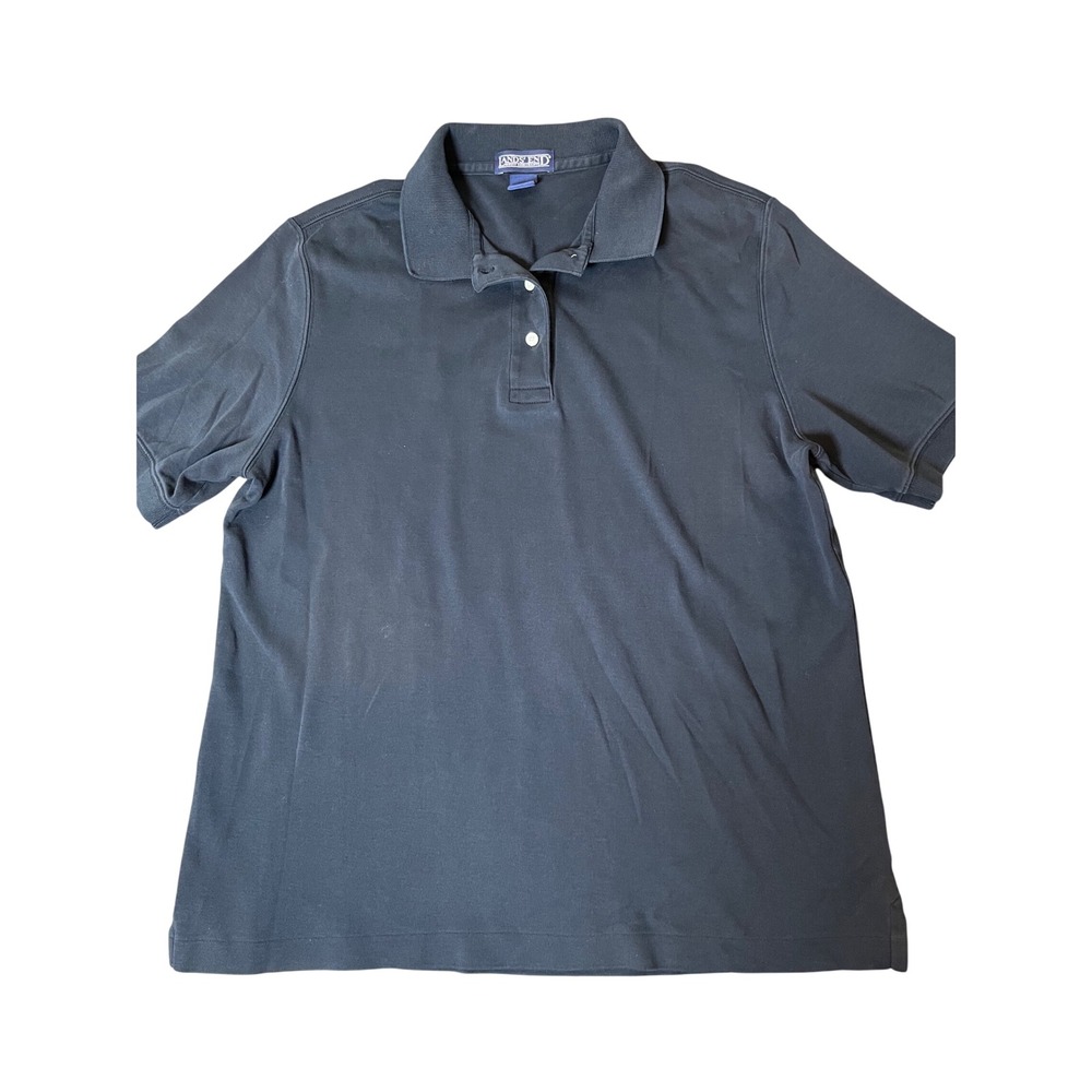 Lands End Womens‎ Black Cotton Short Sleeve Polo Shirt Size L 14-16 Regular